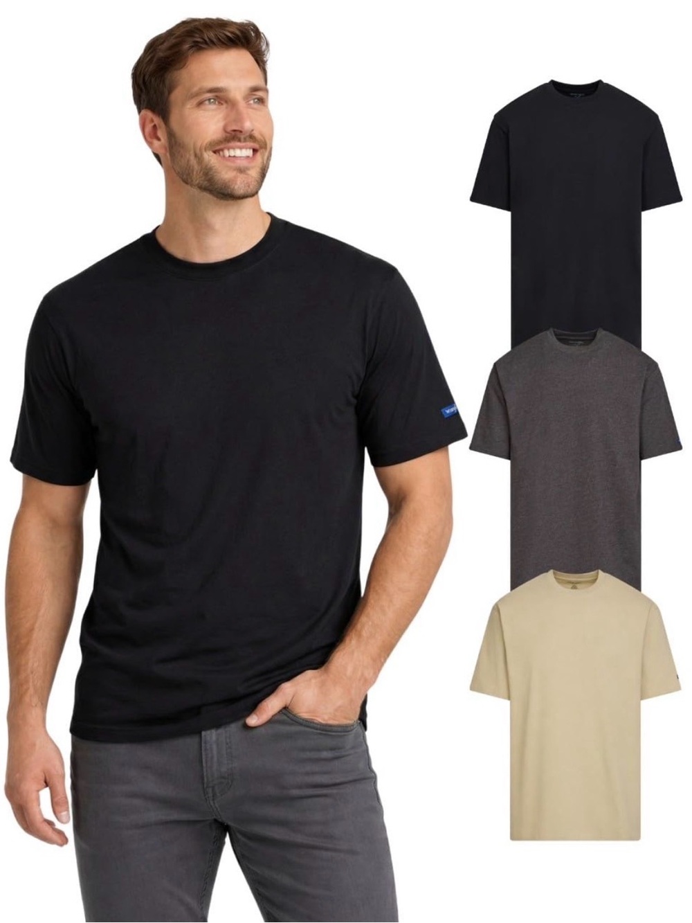 Wrangler Men's Short Sleeve Crew T-Shirt - Black, Charcoal, Tan